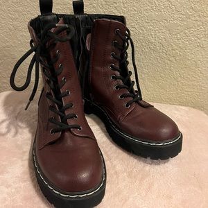maroon combat boots